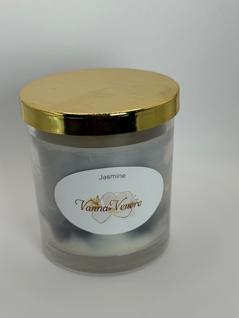 Marble Jasmine Candle - 10 oz container with Lid - black white soft grey
